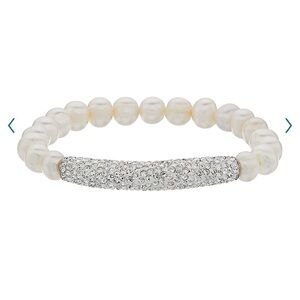 NWT Aleure Precioso Cultured Freshwater Pearl & Crystal Bar Stretch Bracelet NIB